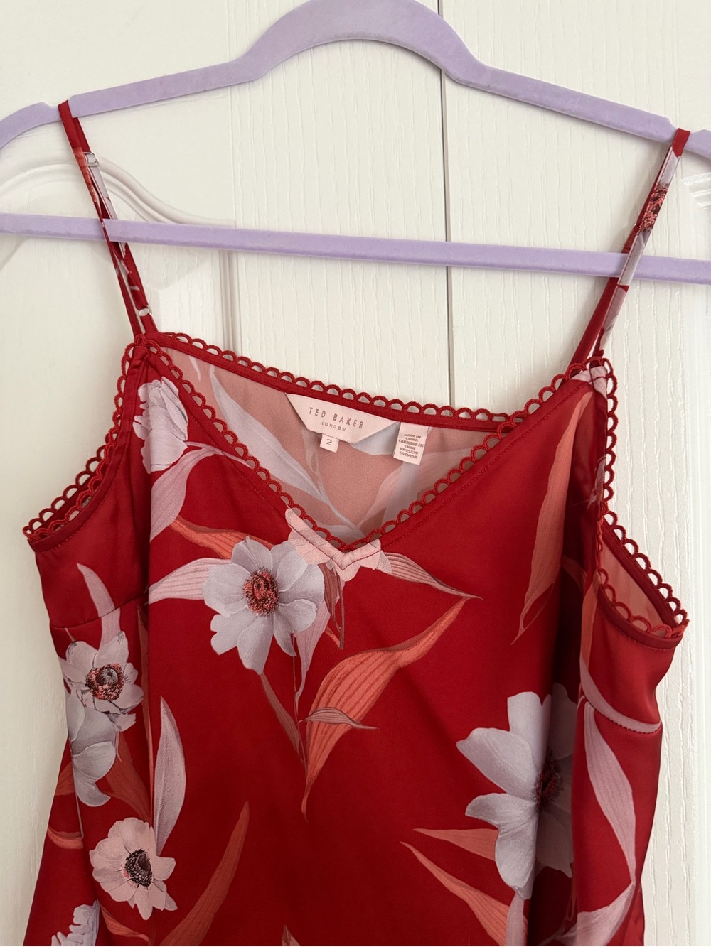 Ted Baker Red Floral Camisole Dress with Scalloped Trim